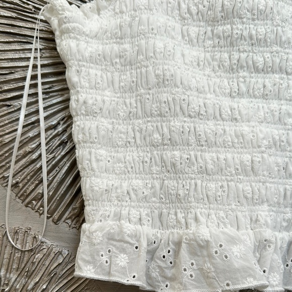 Cream Smocked Ruffle Tank Top - Picture 4 of 12